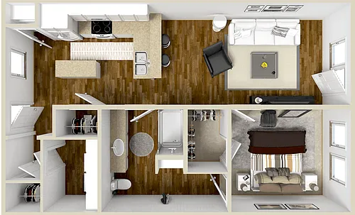 Floor plan A2 - 1BR 1BA