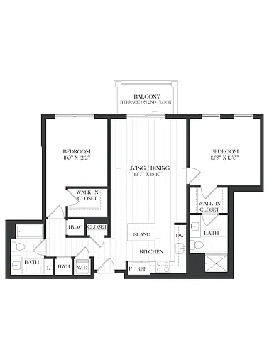 Floor plan 2 Bed/2 Bath-2B-7-The Barrett