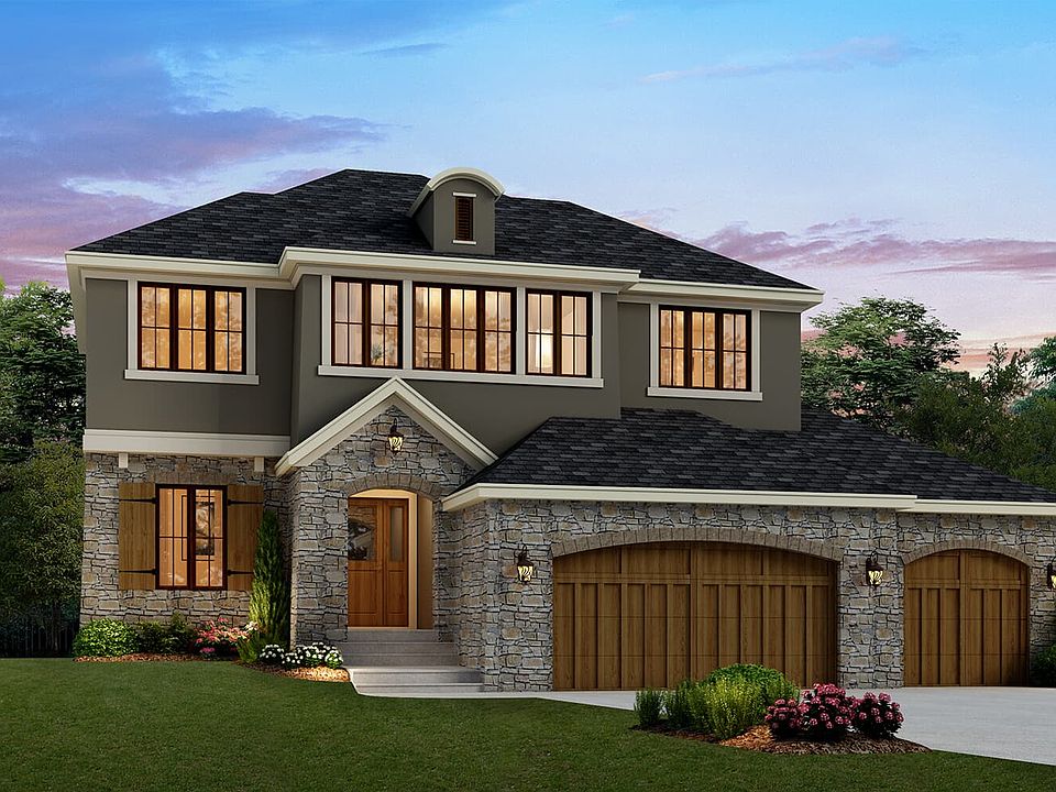 A rendering of the French Country Elevation for the Varallo floorplan by Brookfield Residential