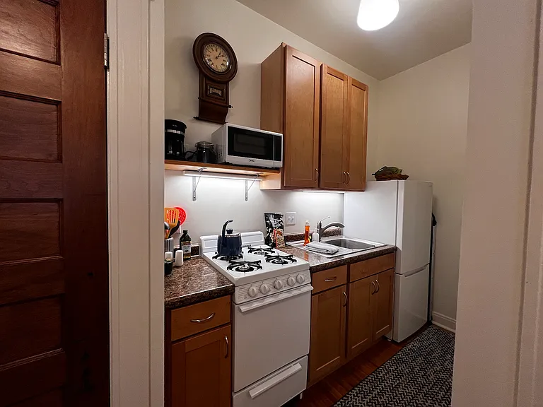 Galley kitchen.