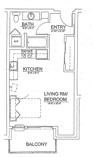 Floor plan Studio 1 Bath B