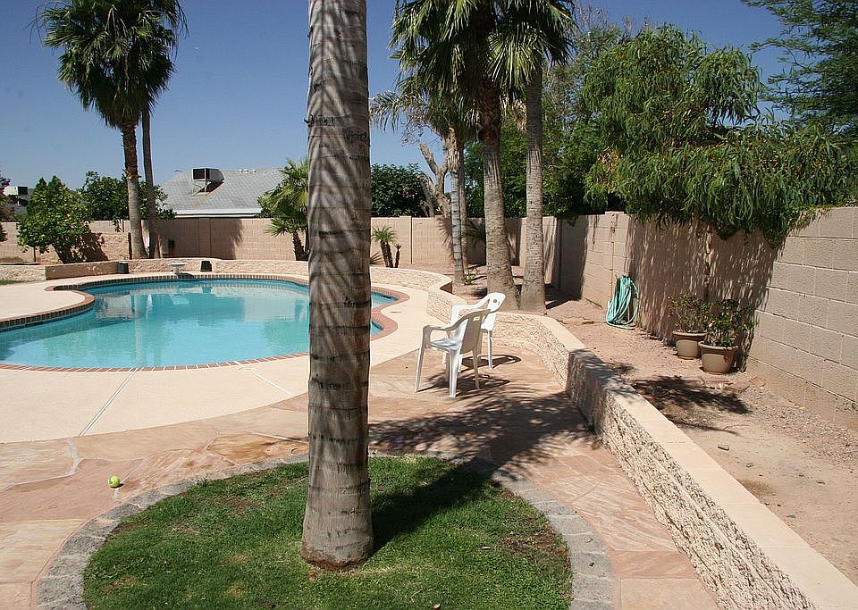 Backyard facing West.  Large 38,000 gallon pool.