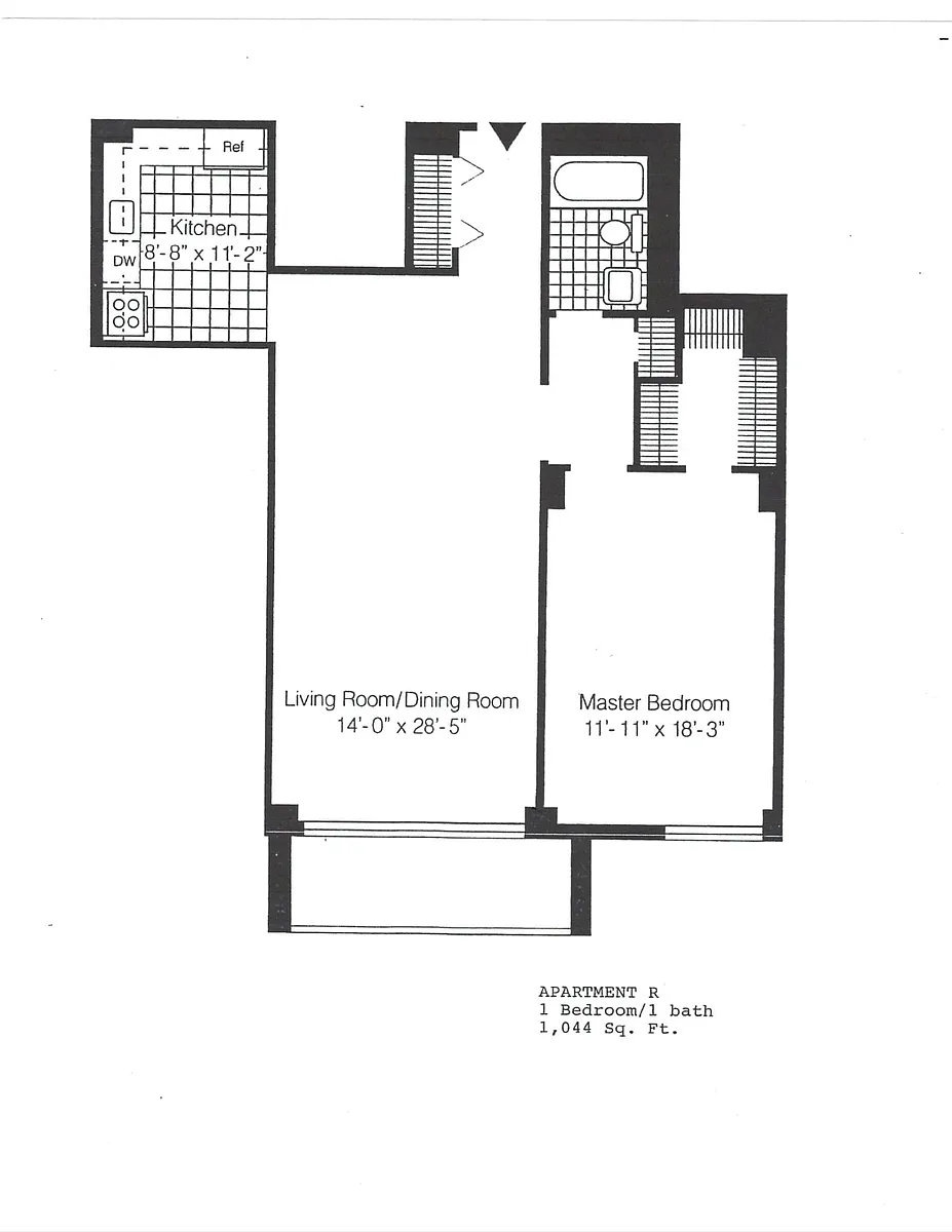 Floor plan 1 Bedroom B or R line
