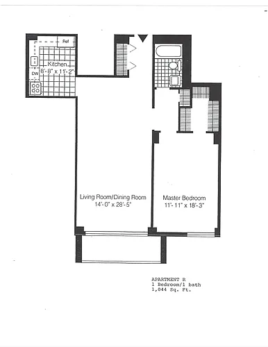 Floor plan 1 Bedroom B or R line
