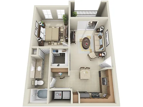 Floor plan 1 Bed, 1 Bath A (80% Income Restricted)