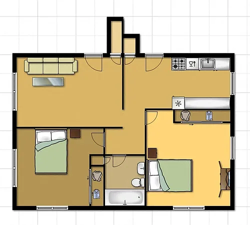 Floor plan 2 Bedroom 1 Bath