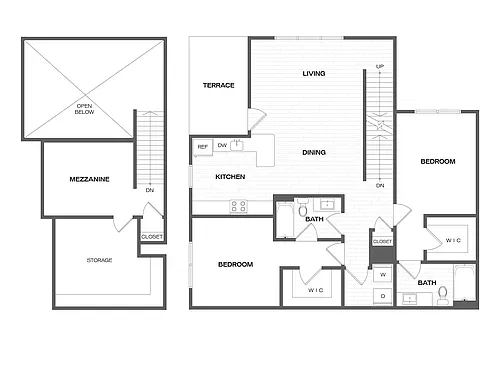 Floor plan 2 Bed/2 Bath Loft-B2L