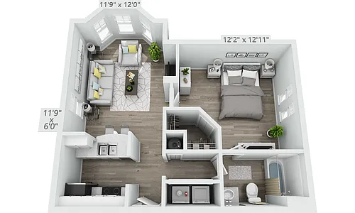 Floor plan One Bedroom A1B