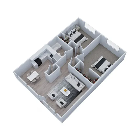 Floor plan 2 Bedroom C: Renovated