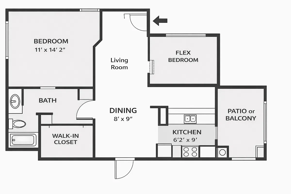 Floor plan The Alon - 2 Bed, 1 Bath