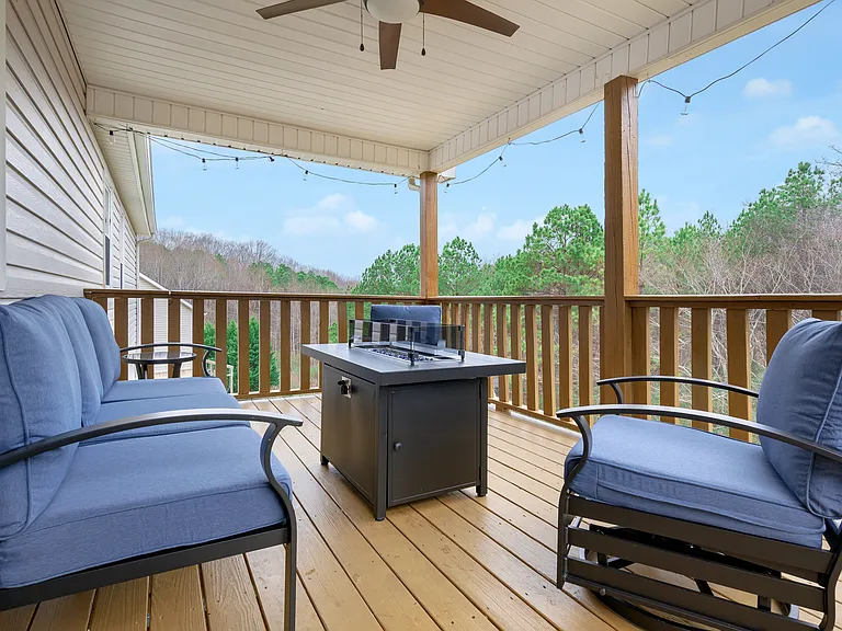 Back deck overlooking private/ wooded backyard