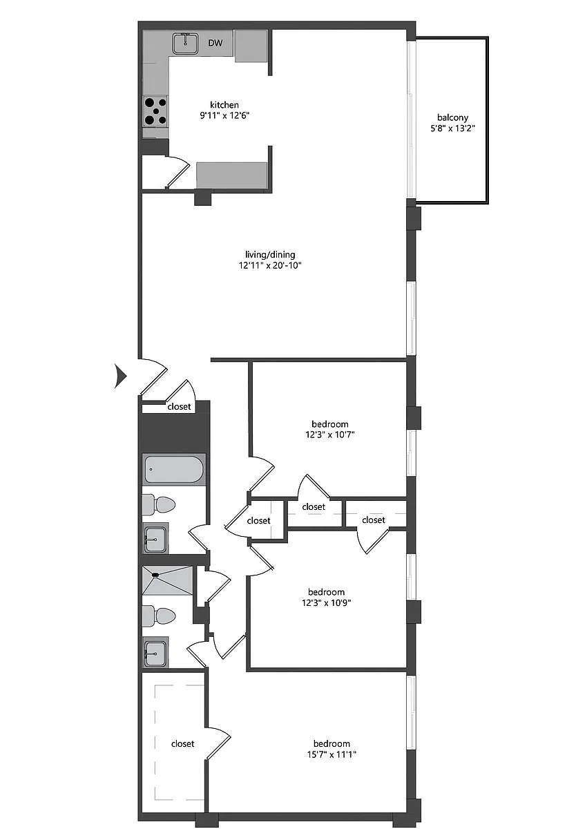 Floor plan Three Bedroom Two Bath