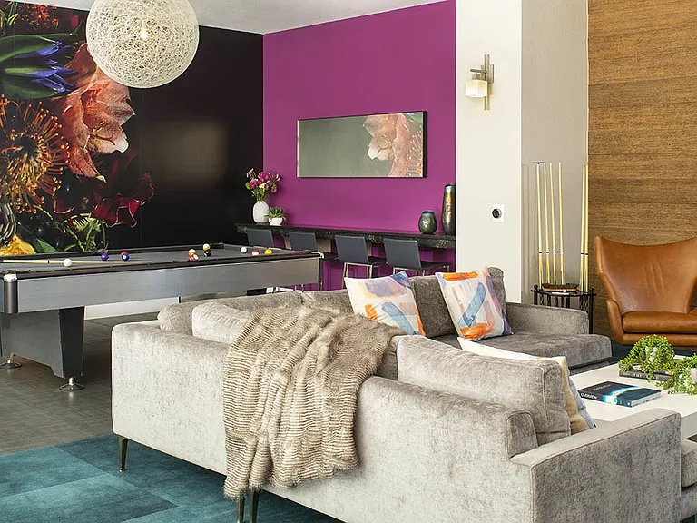 Apartment community Entertainment Room at Griffis Union Station in Denver, Colorado.