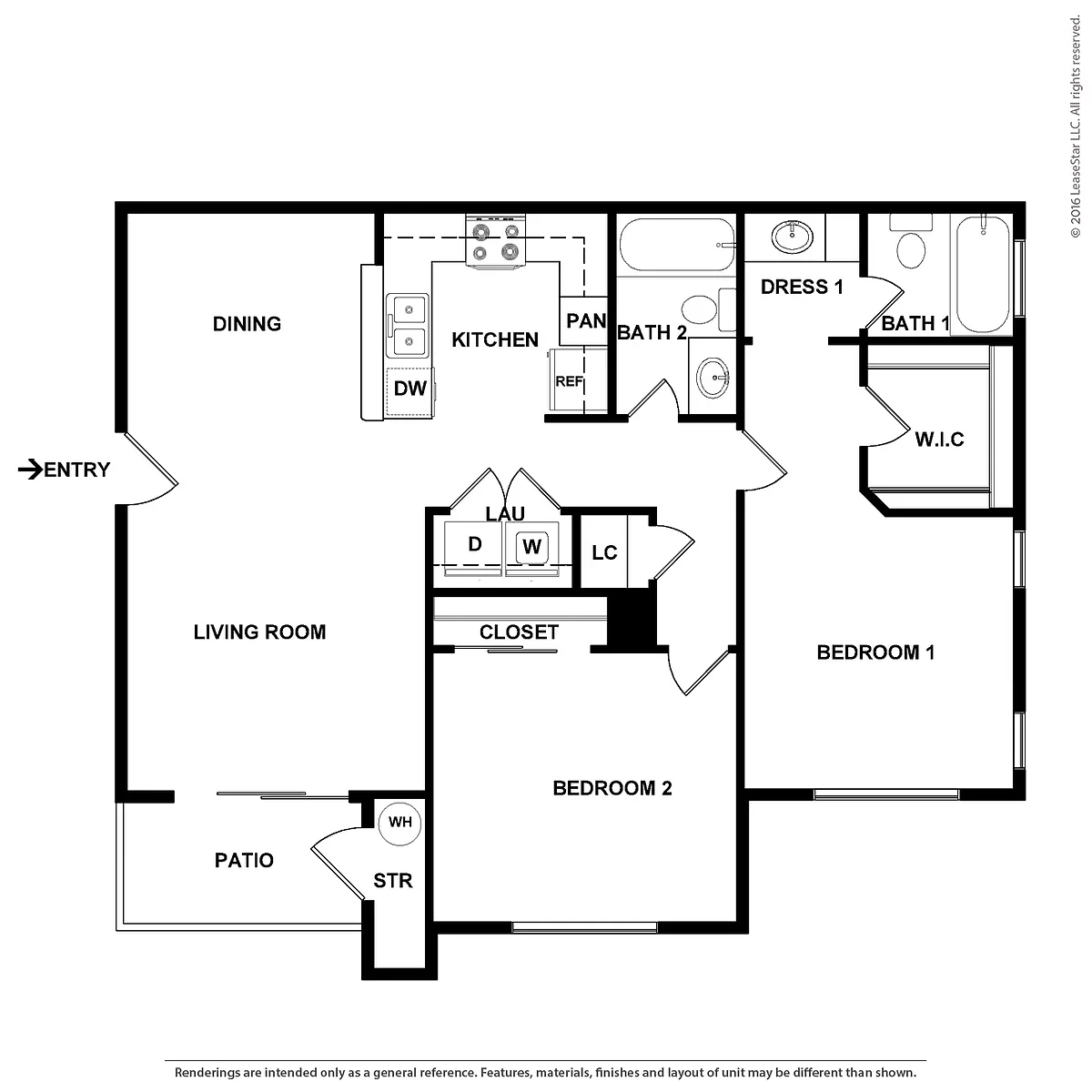 Floor plan 2 Bedroom 2 Bath Plan B