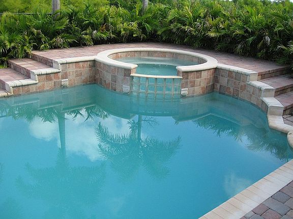 Salt water pool with gas heated spa