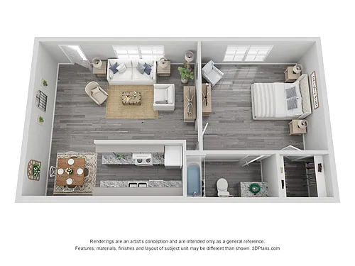 Floor plan 1x1-R Renovated 610 sq ft
