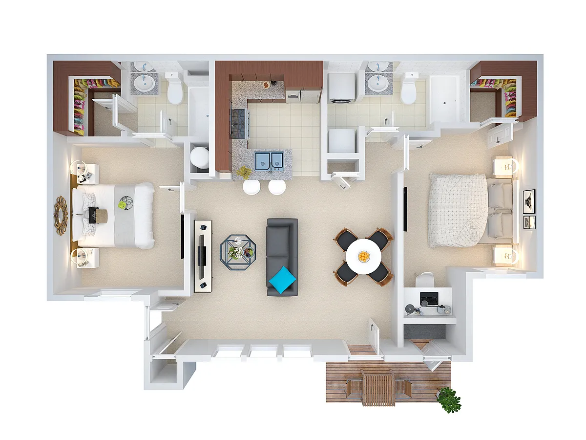 Floor plan 2 bedroom/2 bath (vcwb2)