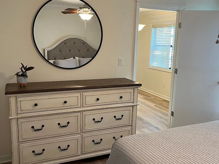 Queen Bed in Bedroom with private bath.