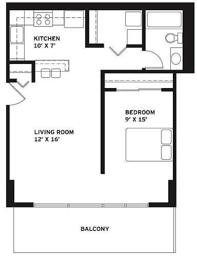 Floor plan Junior 1 Bed 1 Bath E