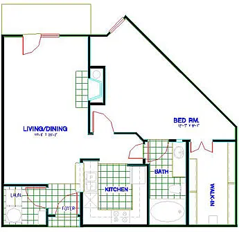 Floor plan Traditional 1x1 666-1002 SF