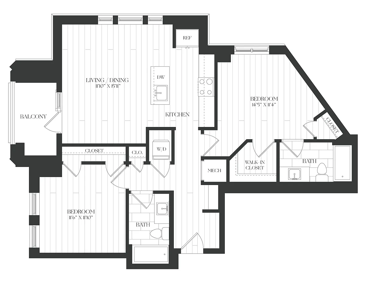 Floor plan 2 Bed/2 Bath-2B-6-The Claude