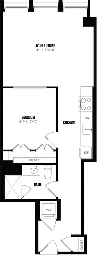 Floor plan Junior 1 Bed/1 Bath-B2