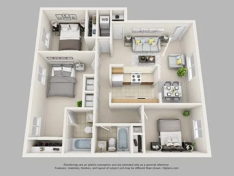 3-bedroom, 2-bathroom floorplan