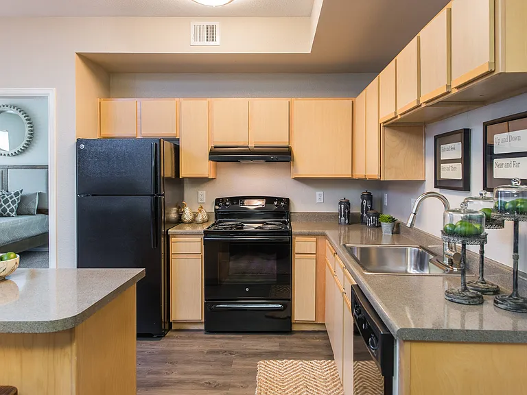 Large Kitchen with Black Appliances