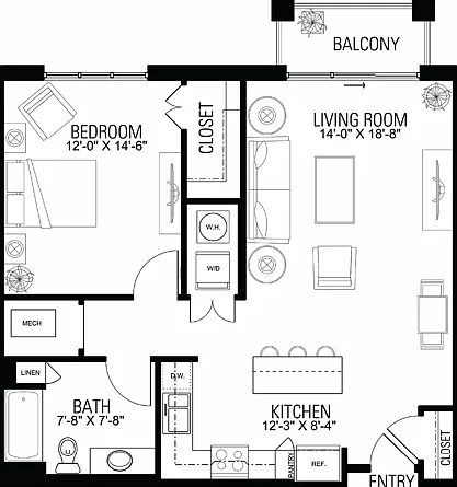 Floor Plan 1C | Wells Street Station | Apartments in Delafield, WI Floor Plan 1C | Wells Street Station | Apartments in Delafield, WI