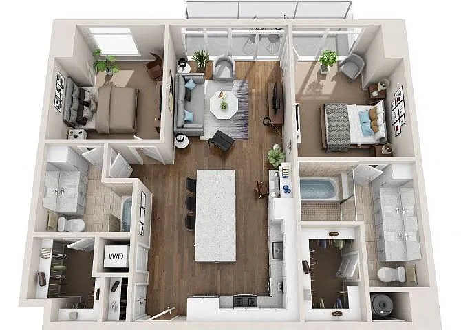 Floor plan 2BR/2BA B2D