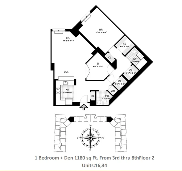 Floor plan 1 Bedroom With Den