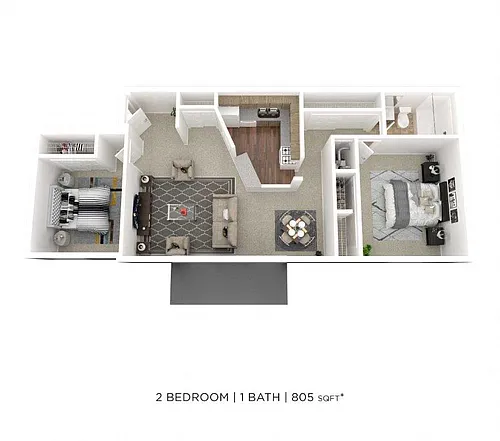 Floor plan Two Bedroom - 805 sqft