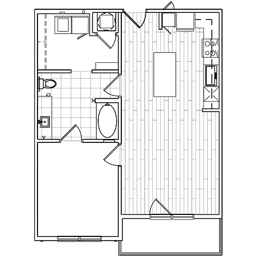 Floor plan 1x1 760 sqft HDCP