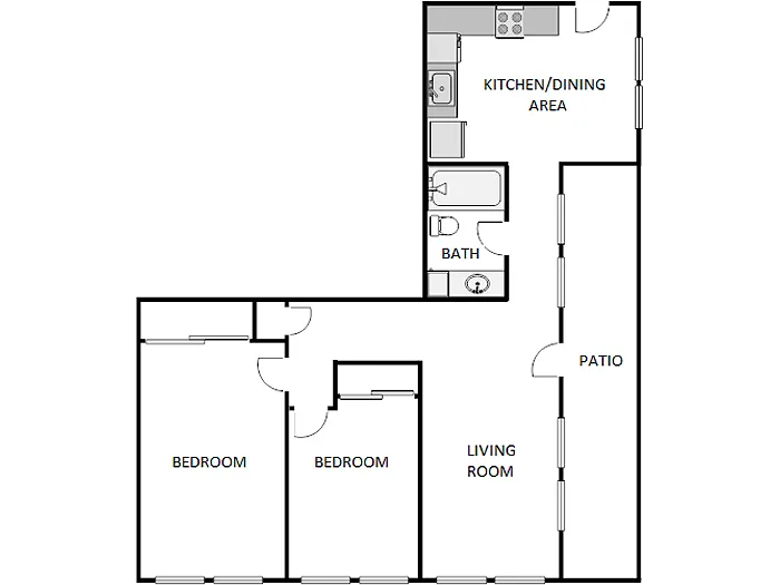 Floor plan 2 Bed / 1 Bath: Type C
