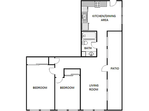 Floor plan 2 Bed / 1 Bath: Type C