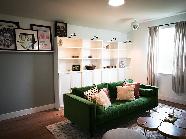 2nd floor loft with built-in bookshelves and plenty of storage!