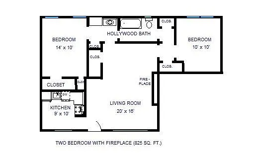 Floor plan Two bedroom with Fireplace