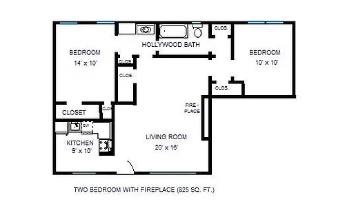 Floor plan Two bedroom with Fireplace