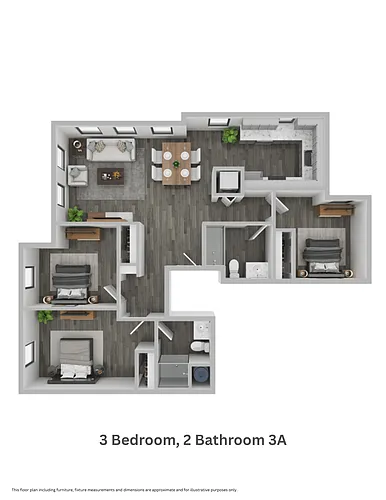 Floor plan Three Bedroom, Two Bathroom 3A (mkt)