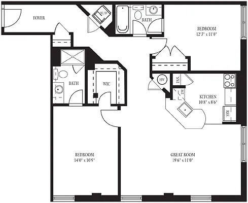 Floor plan CA-MM Two Bedroom, Two Bathroom