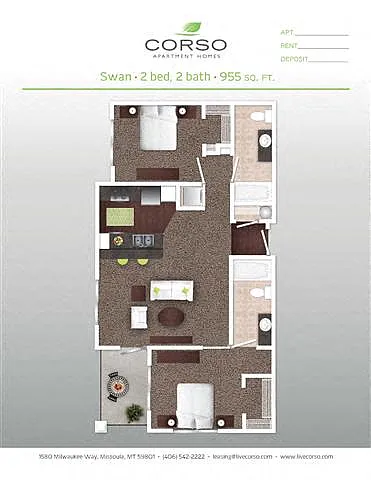 Floor plan 2BR x 2BA - Swan