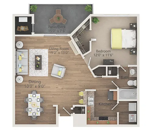 Floor plan Taragold - 1 Bed 1 Bath - Renovated