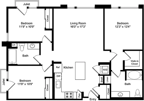 Floor plan Three Bed C1 with Juliet
