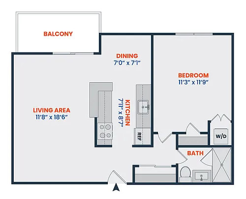 Floor plan 1 Bed | 1 Bath