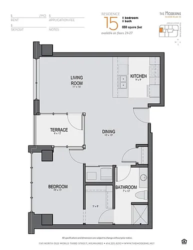 Floor plan 1 Bedroom Penthouse