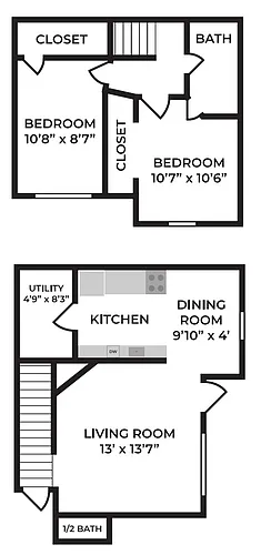 Floor plan 2 Bed, 1.5 Bath Townhome