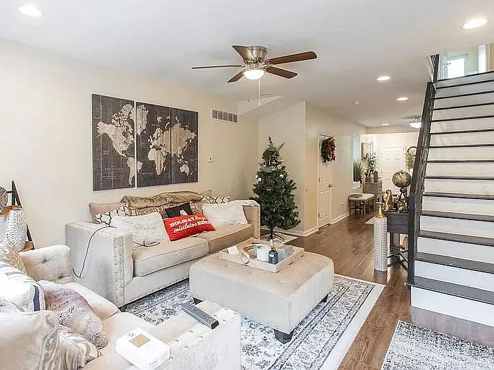 Living room looking to back of house