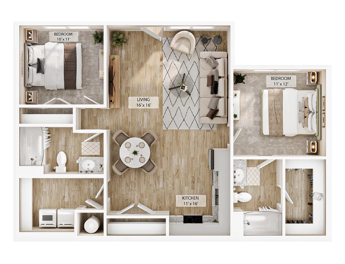 Floor plan 2-2BR Retreat Courtyard