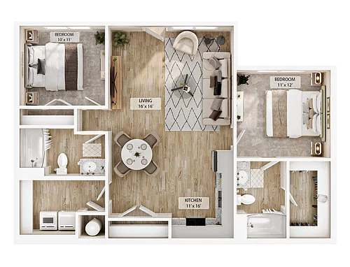 Floor plan 2-2BR Retreat Courtyard