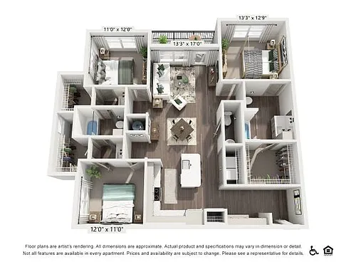 Floor plan Three-Bedroom Apartment (C3)